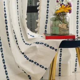URBAN SPACE Blue & White Embroidered Long Door Curtain-picture-56