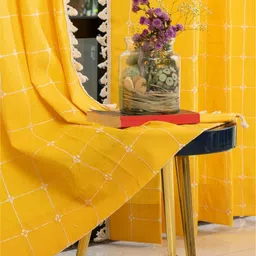 URBAN SPACE Yellow Embroidered Long Door Curtain-18
