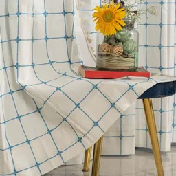 URBAN SPACE Turquoise Blue & Off White Embroidered Long Door Curtain-12