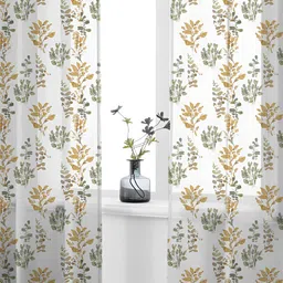 URBAN SPACE White & Yellow 2 Pieces Floral Printed Sheer Long Door Curtains-38