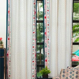 URBAN SPACE White 2-Pieces Ethnic Motifs Long Door Curtains-image-58