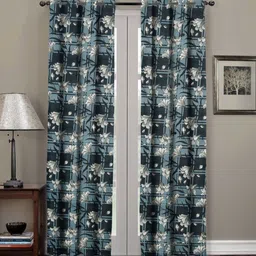 RRC Black Set of 2 Floral Room Darkening Door Curtain-image-10