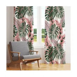 STYBUZZ White & Green Set of 2 Floral Room Darkening Door Curtain-23