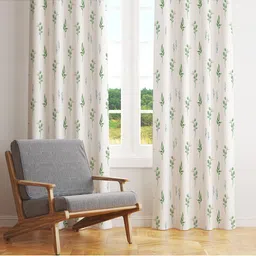 STYBUZZ White & Green Set of 2 Floral Room Darkening Door Curtain-27