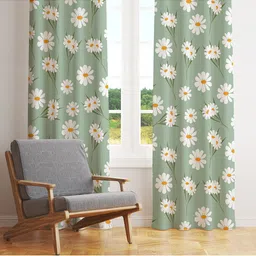 STYBUZZ Green & White Set of 2 Floral Room Darkening Door Curtain-9