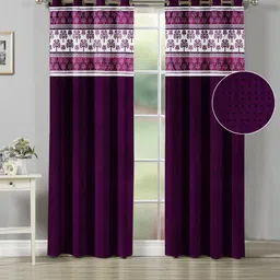 Nendle Purple & White Set of 2 Floral Room Darkening Door Curtain-21