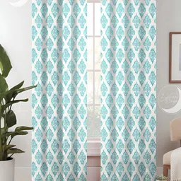 Lunar Days White & Blue 2 Pieces Ethnic Motifs Room Darkening Door Curtains-image-95
