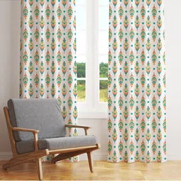STYBUZZ White & Green Set of 2 Quirky Room Darkening Door Curtain-8
