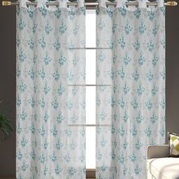 AH ARTSY HOME Tissue Net Turquoise Blue & White 2 Pcs Floral Tissue Net Sheer Door Curtain-image-114