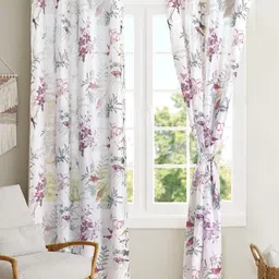 BLANC9 White & Purple 2 Pieces Floral Sheer Door Curtains-11