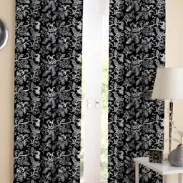 Airwill Black & White 2 Pcs Floral Room Darkening Cotton Long Door Curtain-18