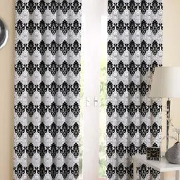 Airwill Black White 2 Pieces Ethnic Motifs Cotton Room Darkening Long Door Curtain-image-91