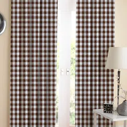 Airwill White & Brown 2 Pieces Geometric Cotton Room Darkening Long Door Curtains-17