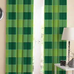 Airwill Green 2 Pcs Geometric Room Darkening Cotton Long Door Curtain-image-1