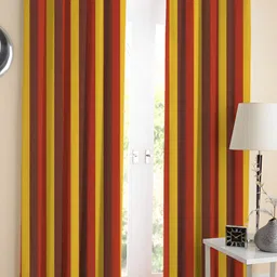 Airwill Yellow & Red 2 Pcs Striped Room Darkening Cotton Long Door Curtain-image-82