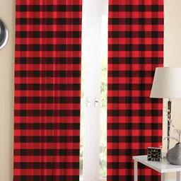 Airwill Red & Black 2 Pcs Geometric Room Darkening Cotton Long Door Curtain-31