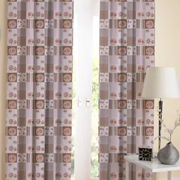 Airwill Beige & White 2 Pcs Floral Room Darkening Cotton Long Door Curtain-1