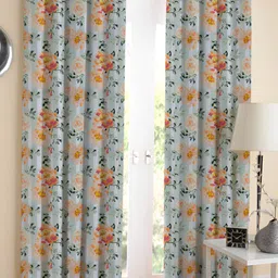 Airwill Green & Yellow 2Pcs Floral Room Darkening Long Door Curtain-image-93