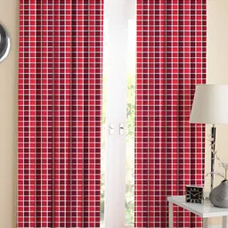 Airwill Red & White 2Pcs Geometric Room Darkening Long Door Curtain-15
