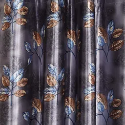 ROMEE Grey & Blue 2 Pieces Floral Room Darkening Long Door Curtains-72