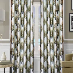 Aura Green & White Set of 2 Floral Room Darkening Long Door Curtain-43