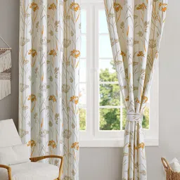 BLANC9 Beige & Off White Floral Room Darkening Long Door Curtain-18