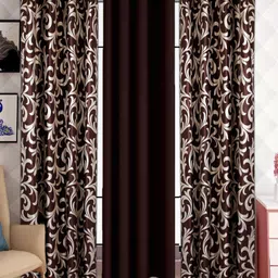 Lunar Days Brown 3 Pieces Floral Room Darkening Long Door Curtain-image-12