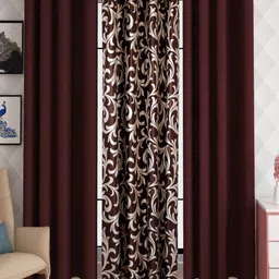 Lunar Days Brown 3 Pieces Floral Room Darkening Long Door Curtain-image-44