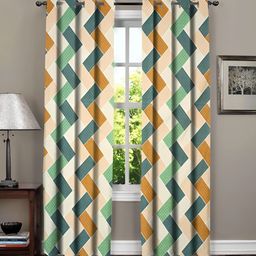 RRC Beige & Green 2 Pieces Striped Room Darkening Long Door Curtain-image-36