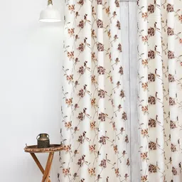 Ariana Brown & White Floral Black Out Long Door Curtain-image-59