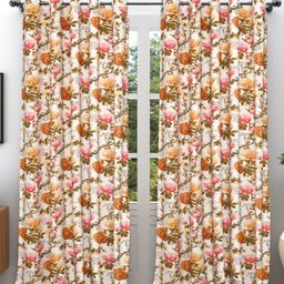 EasyGoods White & Yellow Floral Printed Black Out Cotton Long Door Curtain-picture-19