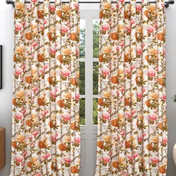 EasyGoods Anokhi White & Brown Cotton Floral Black Out Long Door Curtain-picture-26