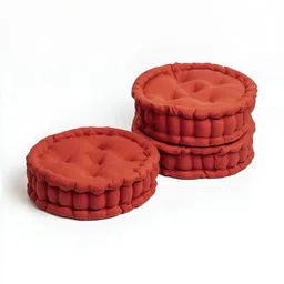 SKANDA FAB Brown 3Pcs Pure Cotton Round Floor Cushion-11