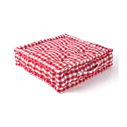 SKANDA FAB Red & White Checked Square Pure Cotton Floor Cushion-image-51