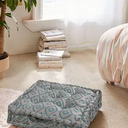 S9home by Seasons Grey & Turquoise Printed Printed Square Floor Cushion-32