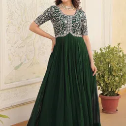 Jayalakshmi Silks Floral Embroidered Georgette Fit and Flare Ethnic Dress-picture-39