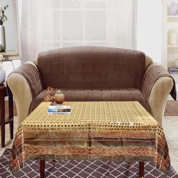 Kuber Industries Brown Printed 4-Seater Rectangular Table Cover image 1