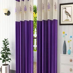 Homefab India Purple & White Set of 2 Floral Sheer Window Curtain-13