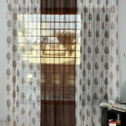 Aura Brown & White 3 Pieces Ethnic Motifs Sheer Window Curtains-12