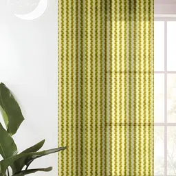 Lunar Days Green & White Eyelet Striped Sheer Window Curtain-image-42