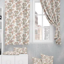 EasyGoods Anokhi White & Green 2 Pieces Floral Black Out Window Curtains-47