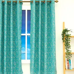 Ariana Blue & White Geometric Black Out Window Curtain-image-36