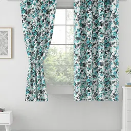 SWAYAM Omega Blue & White 2 Pieces Floral Printed Room Darkening Window Curtains-image-51