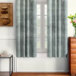 Cortina Set of 2 Grey & Black Velvet Room Darkening Window Curtain-17