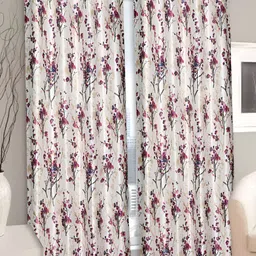 REYANSH DECOR Off White & Magenta 2 Pieces Floral Regular Window Curtains-image-72