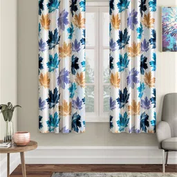 Home Sizzler Blue & Beige Set of 2 Floral Window Curtain-picture-2