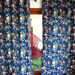 TARA- Sparkling Homes Windsor Vista Blue & Red Floral Linen Door Curtain-image-81