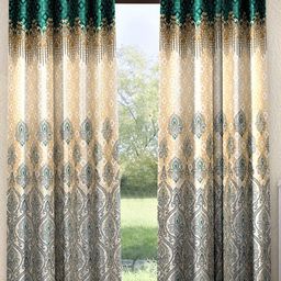 Home Sizzler Beige & Turquoise Blue Set of 2 Ethnic Motifs Window Curtain-image-75