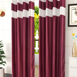 Kraftiq Homes Maroon 2 Pieces Colour Blocked Room Darkening Window Curtains-image-55