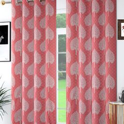 Kraftiq Homes Marble Peach & White 2 Pieces Ethnic Motifs Regular Window Curtains-8